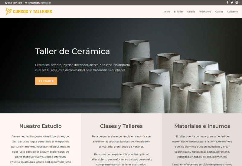 diseño sitios web one-page para artesanos, ceramistas, orfebres, diseñadores, manualidades, clases y talleres