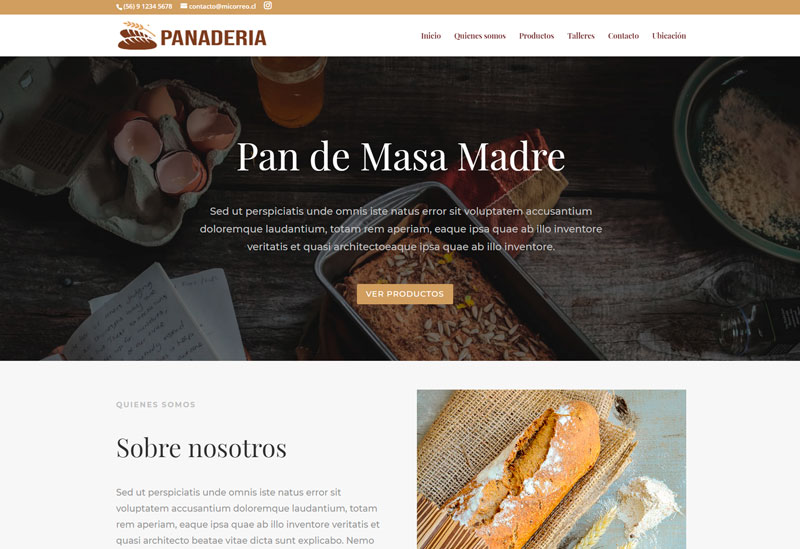 diseño sitios web one-page para panaderías, pastelerías, cafeterías, restoranes, catering, banquetería, alimentación