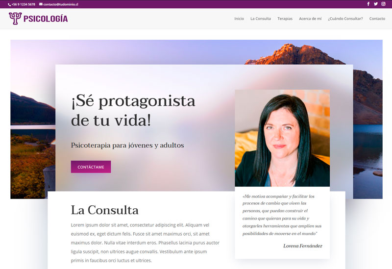 diseño sitios web one-page para sicólogos, terapeutas, coach, consultores
